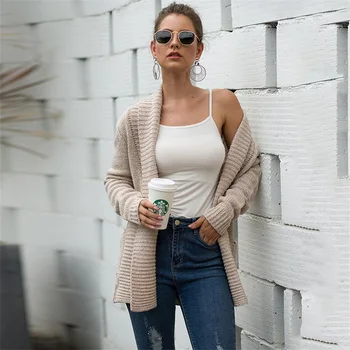 

2019 autumn and winter new solid color sweater long sleeve large lapel cardigan sweater