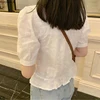 Cute Sweet Short Peplum Tops Summer Korean Preppy Style Girls White Lace Cotton Ruffled Short Sleeve Button Shirt Blouse 5