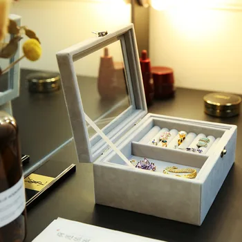 

Jewelry Box Organizer Display Storage Leather Large Big Mirror Multi-function Necklace Earring Ring Box for Jewelry