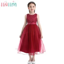 Iiniim/платье принцессы для девочек-подростков; vestidos; свадебное кружевное бальное платье в сеточку; элегантное торжественное детское платье-пачка для дня рождения
