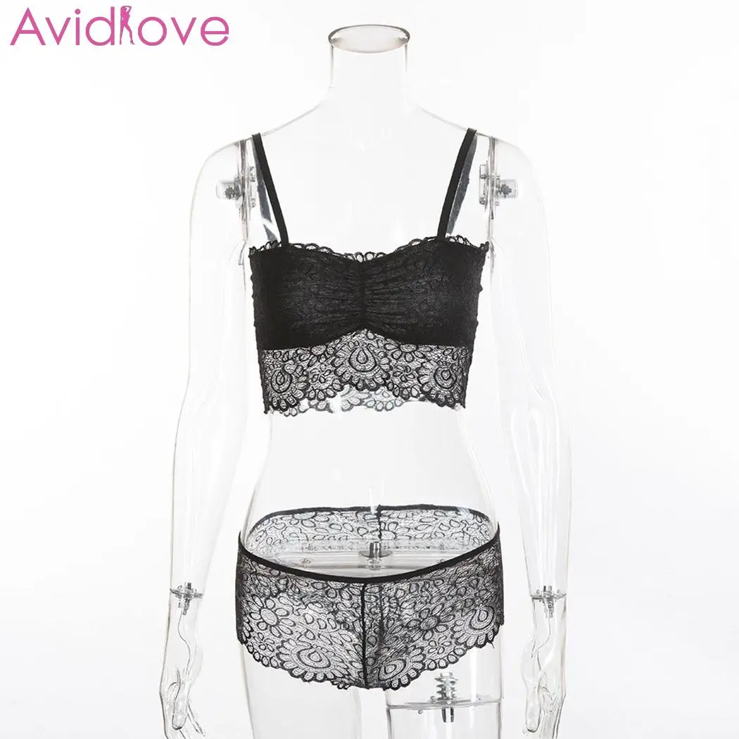 New Women Lace Soft See Through Floral Sexy Lingerie with Bottom