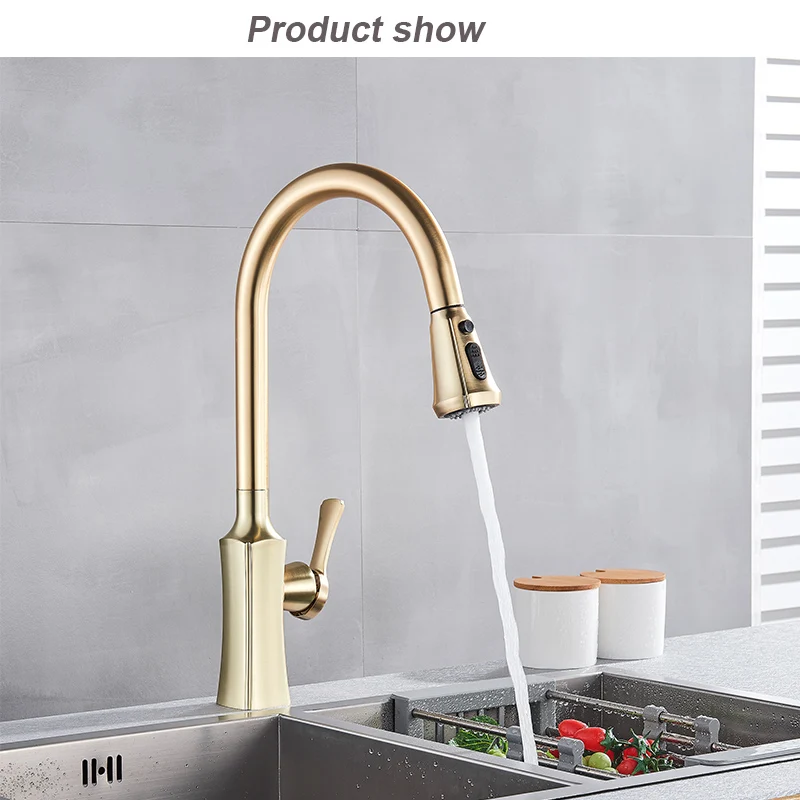 farmhouse kitchen sink Brushed Gold Kitchen Faucet Single Handle Hand-Out Kitchen Faucet Single Hole Hot And Cold Faucet Tap brass kitchen faucet