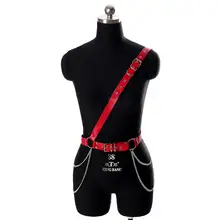 Панк кожаный ремень жгут Топ красное белье сексуальное подтяжки Связывание плечо цепь рок танец клубов размера плюс подвязки ремни