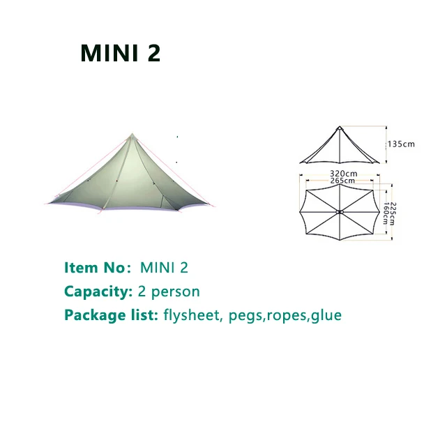 1-10 местная палатка Oudoor Сверхлегкий Палатка Профессиональный двойная сторона с силиконовым покрытием 20dD Silnylon бесштоковый палатка - Цвет: MINI2 flysheet