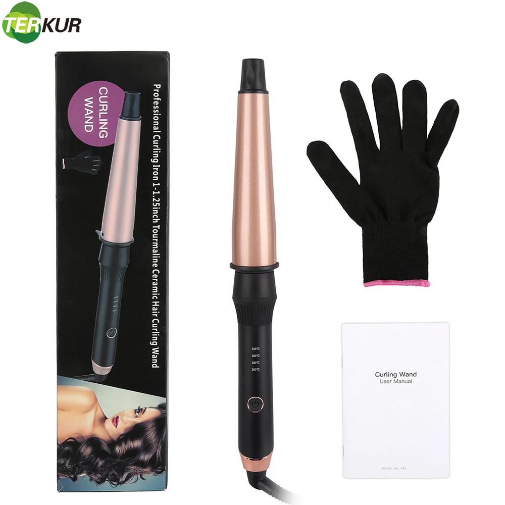 Professional Curling Iron 1.25 Inch Tourmaline Ceramic Hair  Wand Dual Voltage Anti-scalding Include Heat Resistant Glove