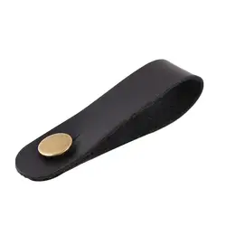 Leather Guitar Strap with Headstock Button Lock and Metal Fastener (Black)