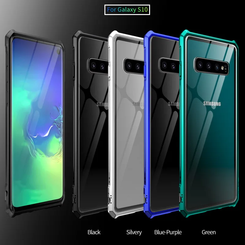 Чехол для samsung S10 Plus, Роскошный Алюминиевый металлический каркас, жесткие прозрачные чехлы с закаленным стеклом для samsung Galaxy S10 S10E Coque