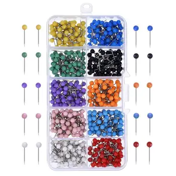 

500 PCS/BOx Map Tacks Push Pins Plastic Head With Steel Point 4mm 11mm Cork Board Safety Colored Thumbtack Office School Supply