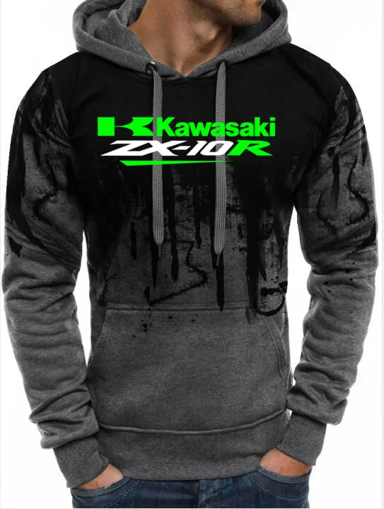 Size S-5XL Men's Kawasaki Race Motorcycle Clothing Knight Pullover Sweatshirt Casual Hoodie Gradient color High-quality