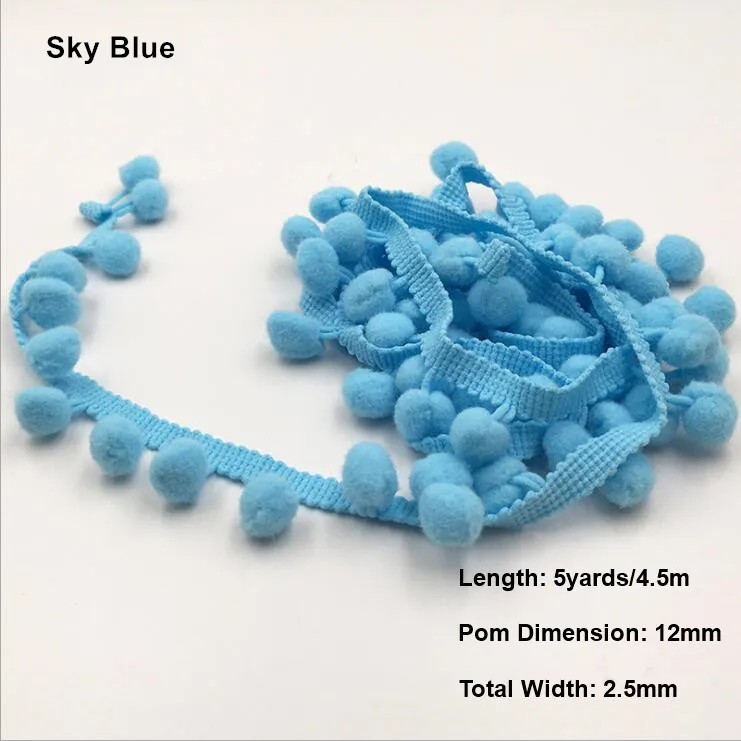 Lav16 Sky Blue 5 Ярд пятнистая лента красочное кружево с помпонами отделка шар бахрома кружево лента Вязание для ткани или сумки DIY Швейные аксессуары - Цвет: Lav16 Sky Blue