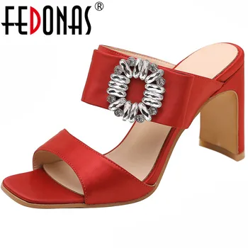 

FEDONAS Slingbacks Rhinestone Women Sandals Sexy High Heels Pumps 2020 Spring Summer Casual Party Concise Peep Toe Shoes Woman