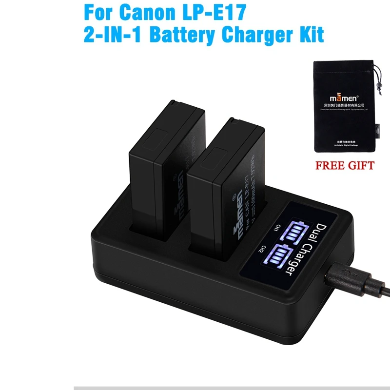 Mamen 1100MAh LP-E17 LPE17 LP E17 батарея для камеры+ USB lcd двойное зарядное устройство для Canon EOS M3 M5 M6 Kiss X8I 750D 760D T6I T6S 800D