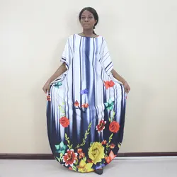 Африканские платья для женщин яркая Цветочная печать плюс размер Летучая мышь свободные o-образным вырезом повседневные женские платья