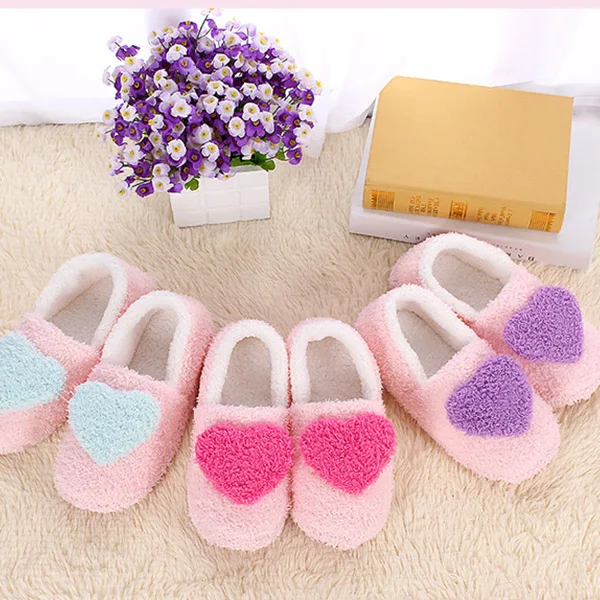 

Hot Warm Plush Women Slippers Winter Indoor Home Shoes Soft Cute Heat Love Shape House Flip Flop