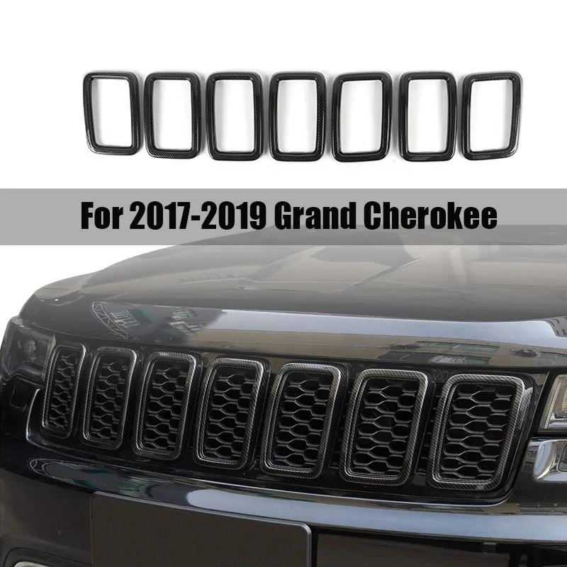 

7Pcs Front Grille Grill Inserts Cover,Grill Cover Trim Kit for 2017-2019 Jeep Grand Cherokee Carbon Fiber
