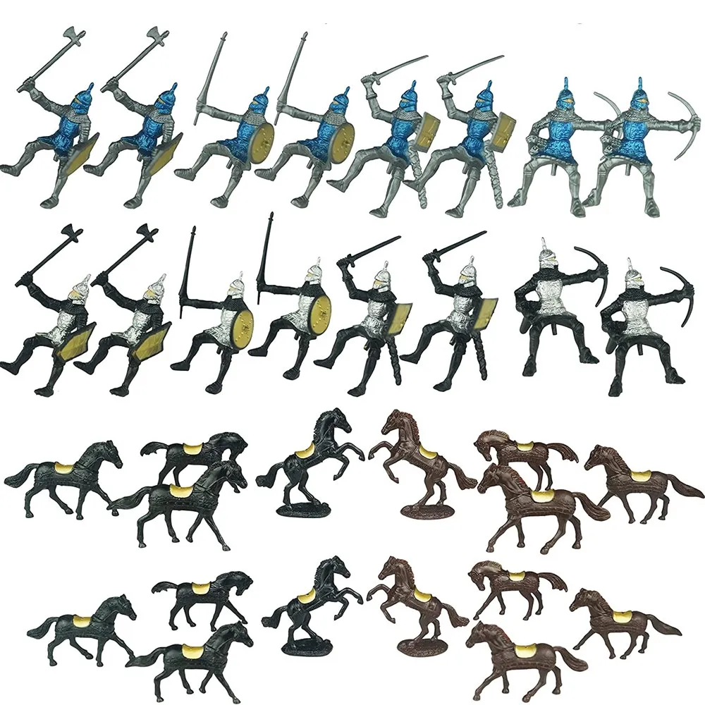 28pcs/Set Mittelalterlich Ritter Pferde Soldaten Modell Spielset Kinder 