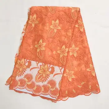 

New Mesh Lace Trim Latest African Laces 2019 3 D Flowers Lace Embroidery Orange Gold Lace Fabric Bridal Lace For Nigerian Dress