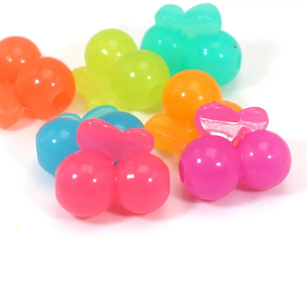 

50 Mixed Jelly Color Acrylic Cute Cherry Charm Beads 17X15mm Kids Crafts