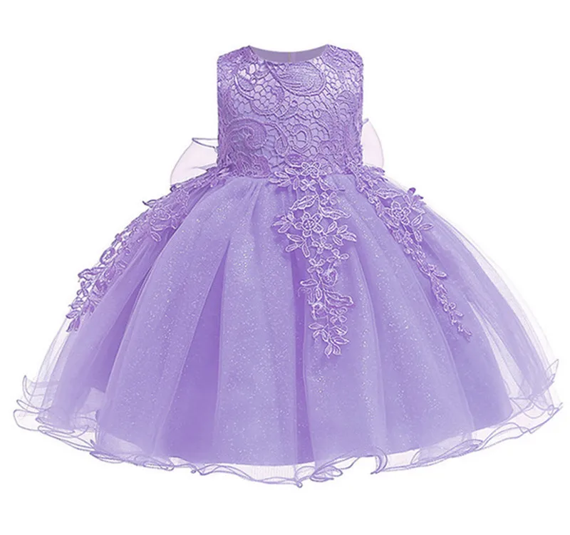 Платье для маленьких девочек; с бантом; Пышное кружевное платье; праздничное платье; Пышное Платье с бантом и лентой для волос - Цвет: purple