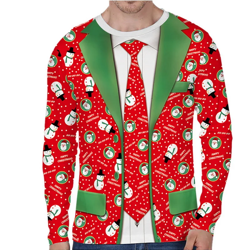 HEFLASHOR, 3D принт, Мужская Рождественская футболка,, повседневная, длинный рукав, круглый вырез, футболка, Homme, хип-хоп, забавная, Camisetas, тонкий топ, футболки - Цвет: A2