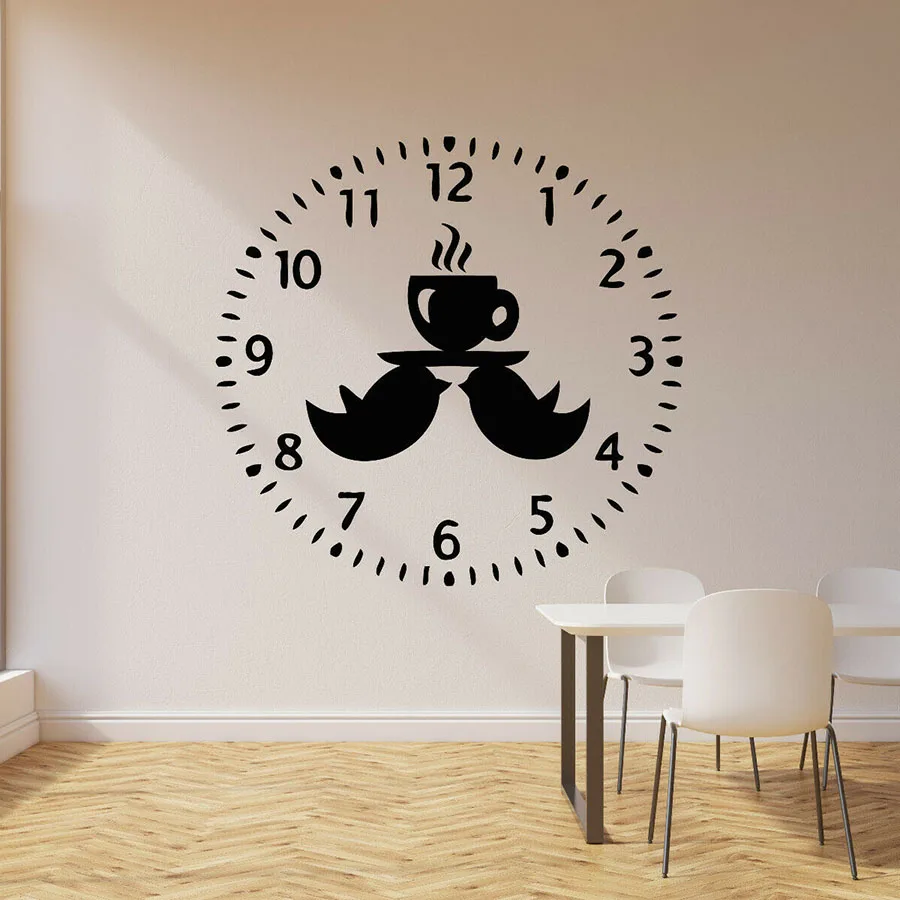 Best Vinyl Wall Decal Clock Birds Relax Time To Drink Tea Kitchen Cafe Decor Window Glass Stickers Removable Creative Mural S1152