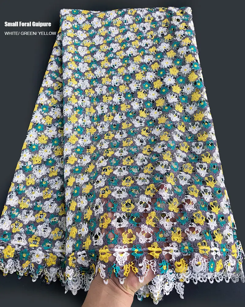 

5 yards very small flowers multicolored embroidery African Guipure Lace cord fabric soft high quality