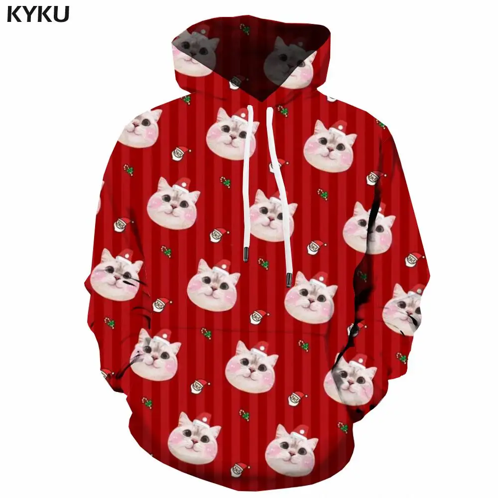 

KYKU 3d Hoodies Christmas Sweatshirts men Cat Hoodie Print Animal Hooded Casual Lovely Sweatshirt Printed Mens Clothing Funny