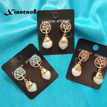 

Freshwater Pearl Dangle Earrings with life Tree Trendy Rhinestone Pendientes Handmade Fashion Jewelry Woman Earring Wholesale