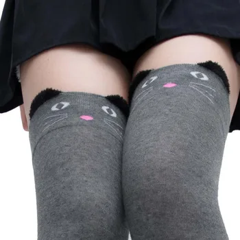 

Women Cat Catoon Socks Long Socks Over Knee High Sock Funny Cute Women Socks Calcetines Mujer C1211