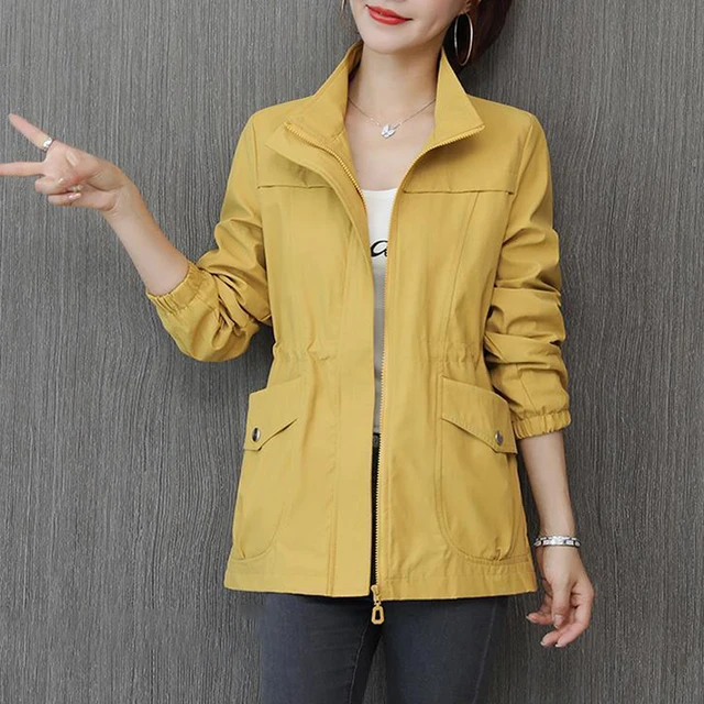HI-FASHION Women dwuwarstwowa wiatrówka jesień Casual wąski płaszcz moda Plus rozmiar 4Xl stójka kurtka damska 4
