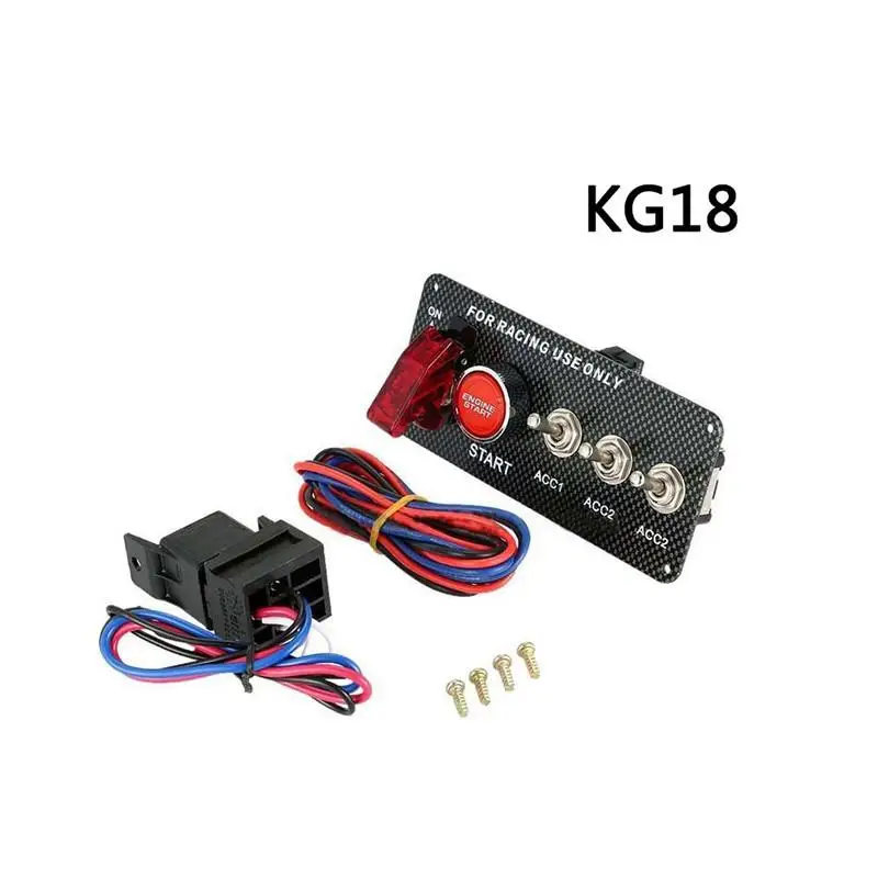 12V Светодиодный переключатель зажигания Панель Для гоночный автомобиль двигатели для автомобиля кнопка запуска светодиодный тумблер углеродного волокна KG16/KG18 - Цвет: KG18