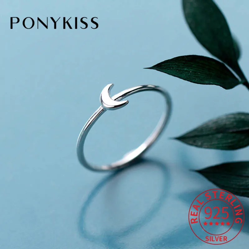 PONYKISS, настоящее 925 пробы, серебряная луна, Трендовое кольцо для женщин, на каждый день, нежное, милое кольцо, аксессуар для девочек, на день рождения, для вечеринки, шикарный милый подарок