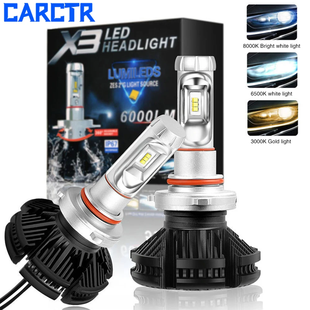 CARCTR 3000K 6000K 8000K H4 Светодиодная лампа для автомобильных фар H7 Led H3 H1 H8 H9 880 9004 9007 HB3 9008
