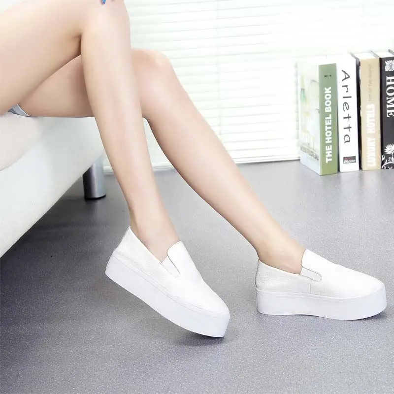 

2019 Spring And Summer New Style Loafers Korean-style Versatile Slip-on Lazy Shoes Thick Bottomed Platform Women's White Shoe