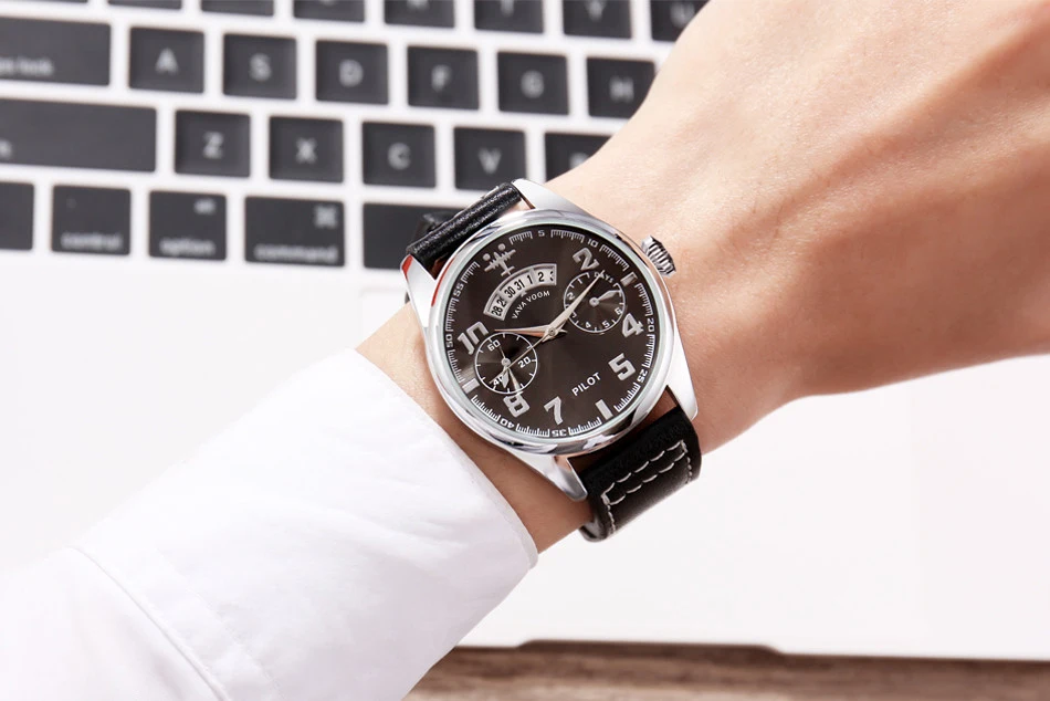 Airplane Sports Military Blue Dial Pilot Calendar Men Wristwatch Chronograph Fashion Casual Brand Army Brown Leather Watches