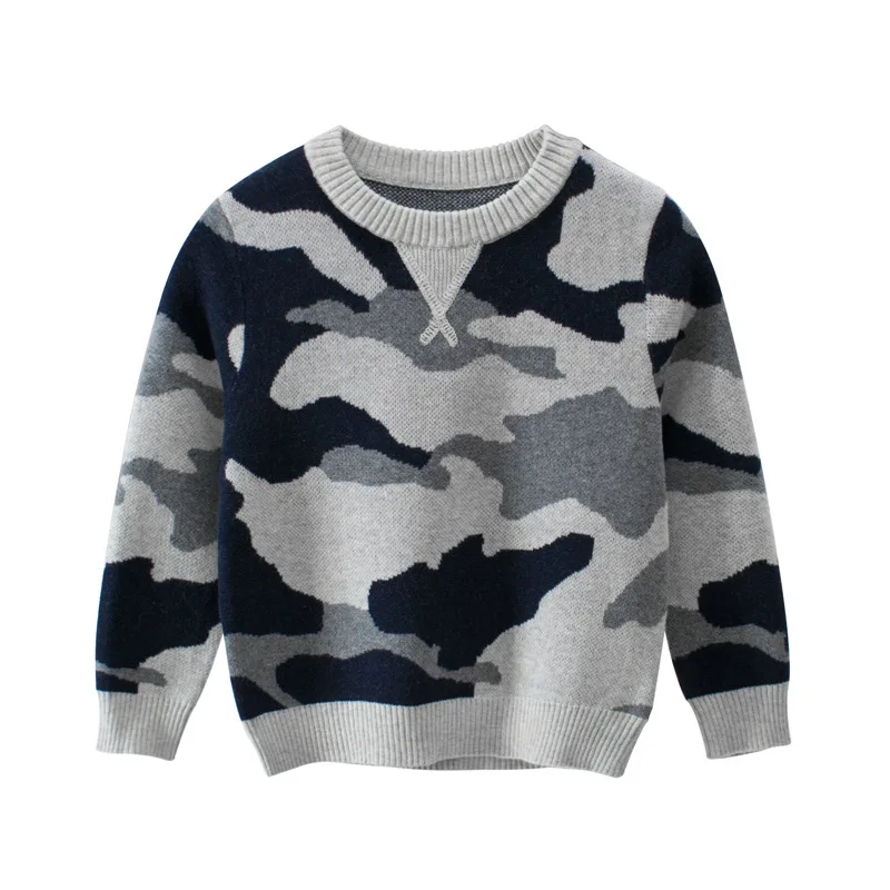 Свитер для мальчиков, осенне-зимний Камуфляжный пуловер для детей, свитер для мальчиков, повседневная детская вязаная одежда, одежда для мальчиков - Цвет: Gray camouflage