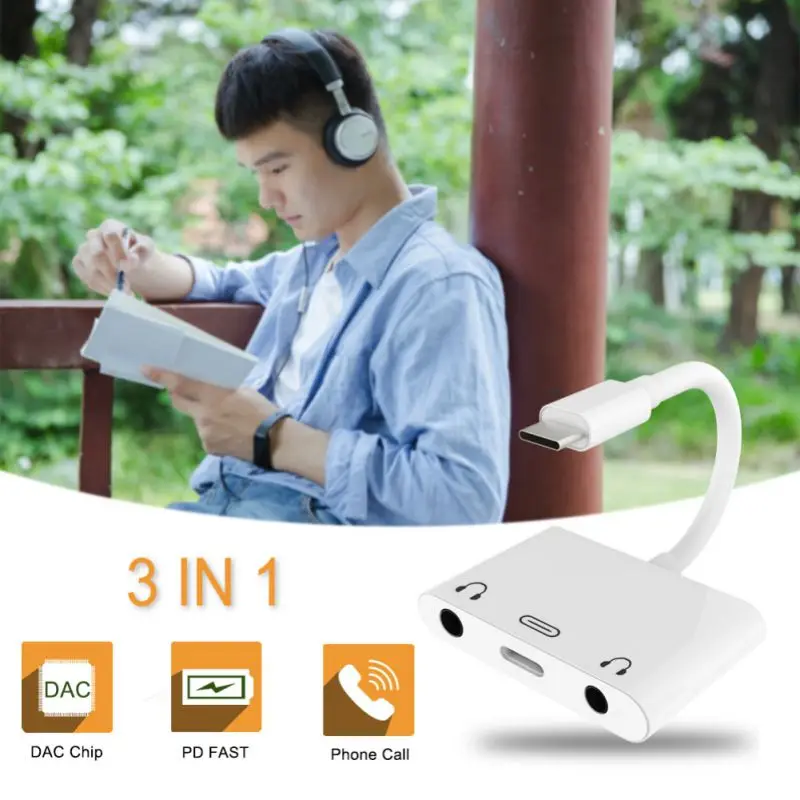 3-в-1 Тип-C цифровой аудио кабель Dual 3,5 мм Jack Plug-and-play быстрой зарядки шнур для наушников