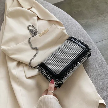 

Brand Original Design Women's For Bag 2020 New Fashion Bright Diamond Messenger Bag Joker Chain Square Bag