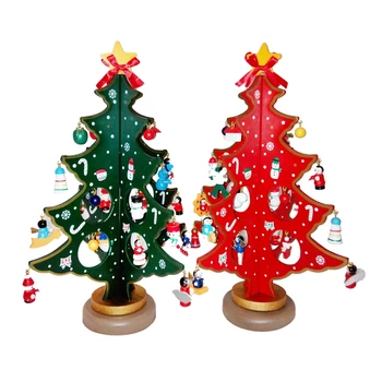 

Wooden Mini Christmas Tree Toy Desktop Decoration with Pendant Ornament DIY Gift for Kids