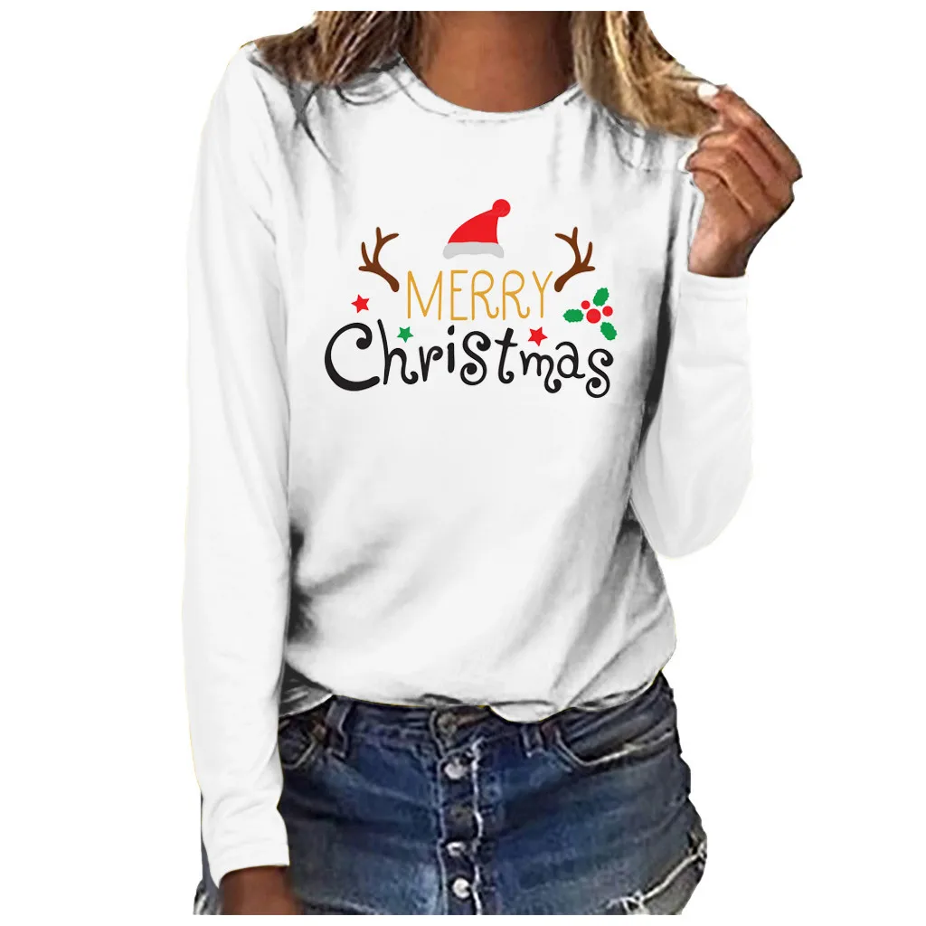 Рождественская футболка для женщин, топ с длинными рукавами и рождественской елкой, футболки, Осень-зима, футболки с рукавом реглан, футболка e2