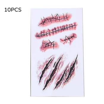 

10pcs Temporary Tattoo Sticker Party Body Makeup Stickers Horror Blood Scar Sticker For Halloween Makeup Body Art