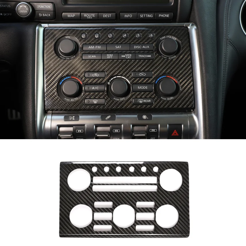 

Dry Carbon Fiber Central Control CD Volume Panel Decoration Stickers Car Interior Accessories Fit For Nissan GTR R35 2008-2016