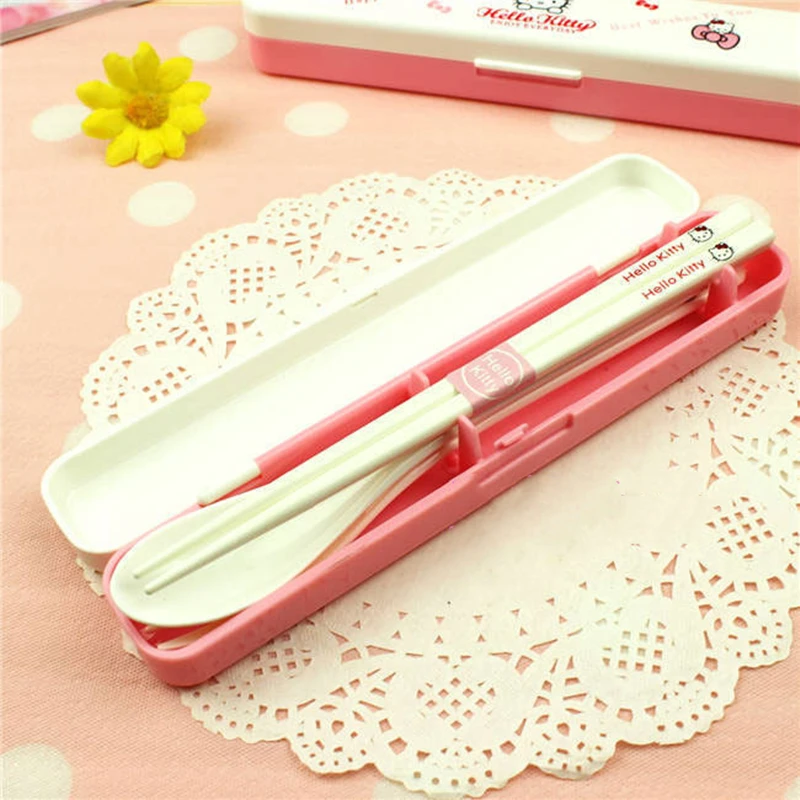 Kawaii Cute Cat Stainless Steel Dinnerware Kitchen Supplies Chopsticks Utensil Flatware Spoon Fork For Kids Children 3PCS/Set 1p