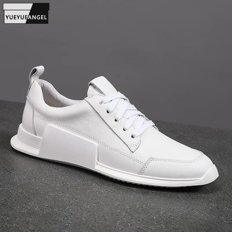

Casual Sneakers Mens Footwear Cowhide Genuine Leather White Designer Shoes Men Solid Color Lace Up Active Shoes 45