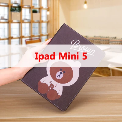 Милый мультяшный коричневый медведь откидная крышка для Ipad Air 1 2 мин на возраст 1, 2, 3, 4, 5, из искусственной кожи и функцией автоматической блокировки и разблокировки ударозащитный чехол - Цвет: 03 Ipad Mini 5