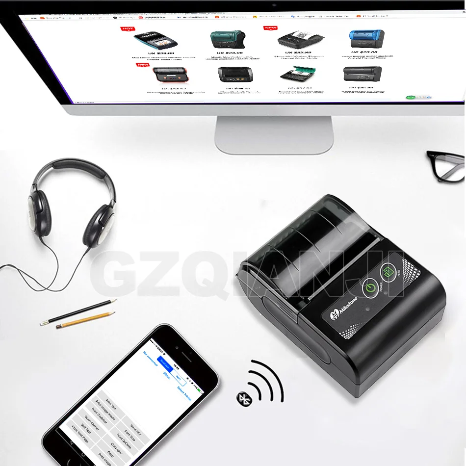 Мини Bluetooth принтер GZM5816 58 мм беспроводной термопринтер портативный USB для