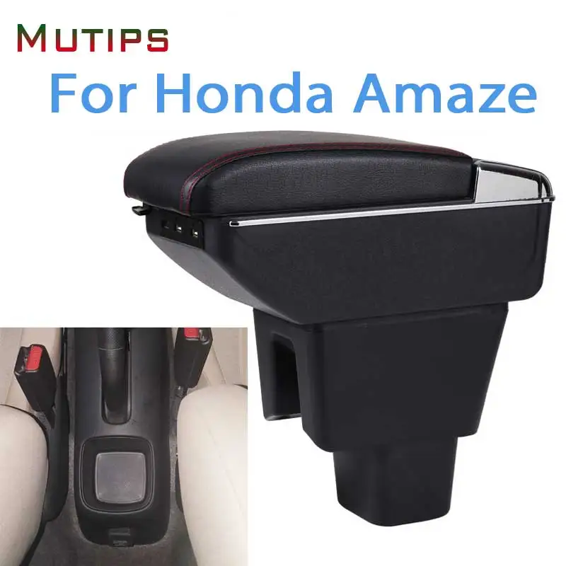 Mutips For Honda Amaze Arm Rest Leather Armrest Usb Storage Box Center