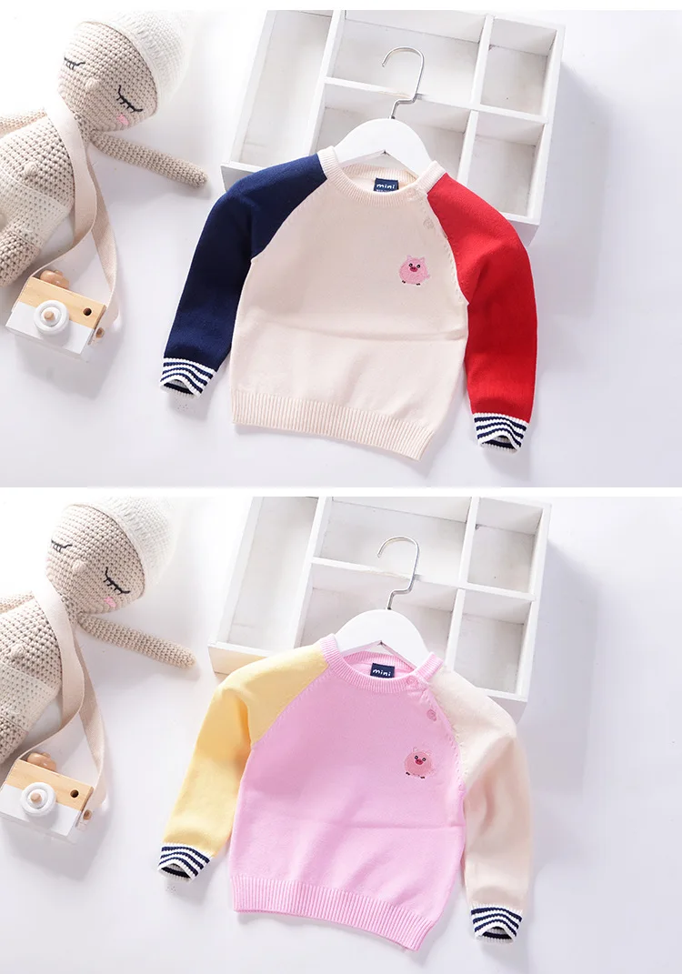 spliced candy color cotton toddler boys sweaters cute pattern baby girls knitted wear spring fall pullover children's clothing