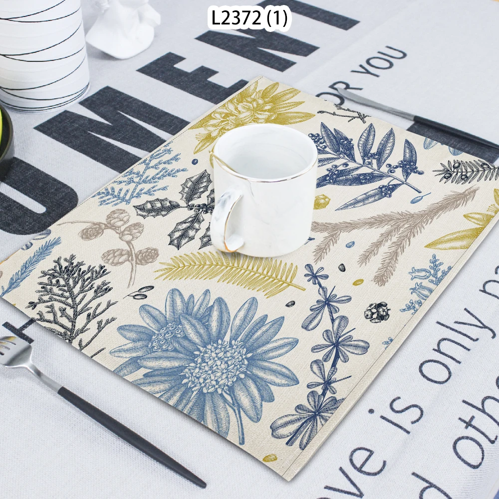 

1 Piece Of Vegetation Herb Pattern Insect Calico Terry Cloth Home Decoration Table Mat Cloth Tea Coaster 42*32 Servilletas Tela