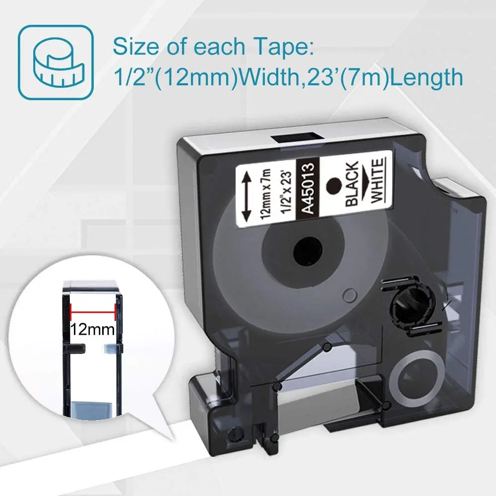 Preto em Branco Fita de Rotulagem para Dymo Fita Compatível Dymo Etiquetas S0720530 Recarga Labelmanager Pnp 160 360d 45013 d1 - Imagem 4